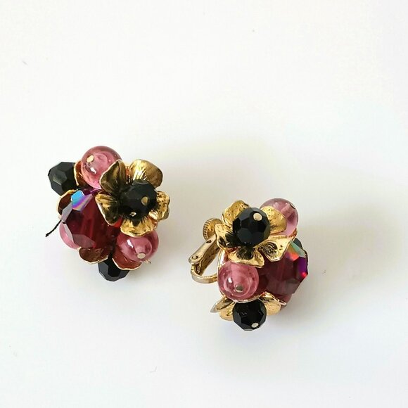 Vendome Vintage AB Crystal Earrings Gold Tone Clip Screw Back - Picture 7 of 7